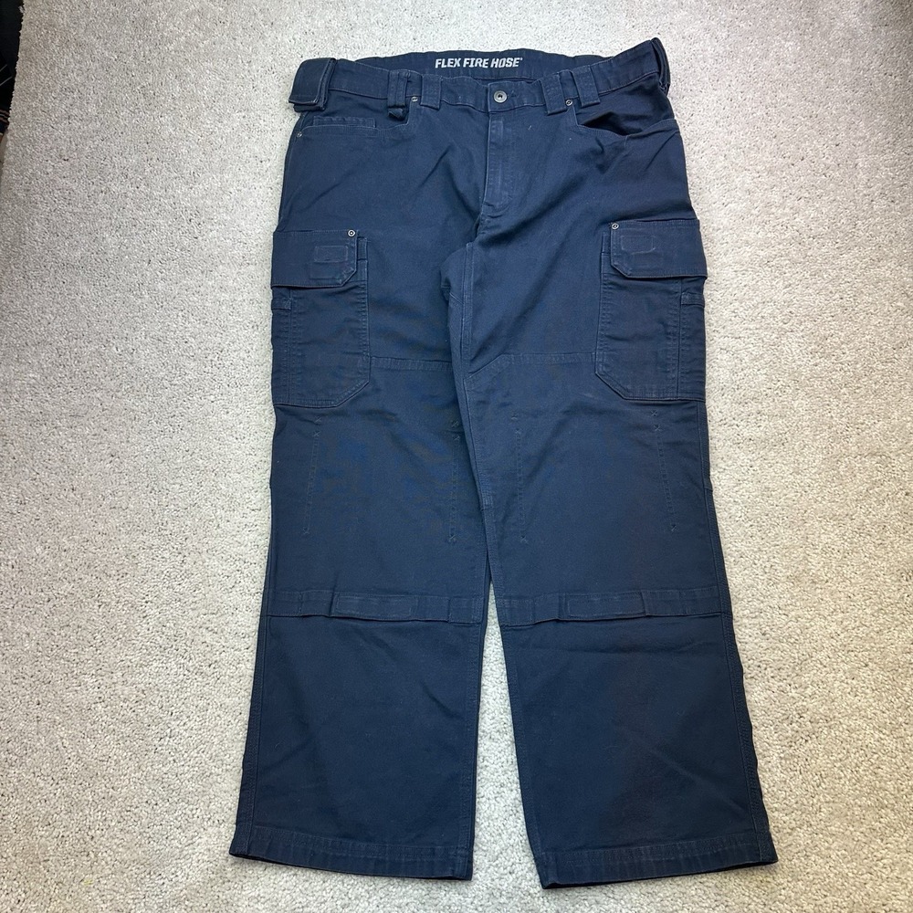 Duluth Trading Co Flex Fire Hose Relaxed Fit Cargo Work Pants Navy Blue 38x30